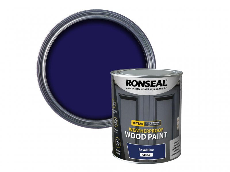 Ronseal 10 Year Weatherproof 2-in-1 Wood Paint Royal Blue Gloss 750ml Main Image