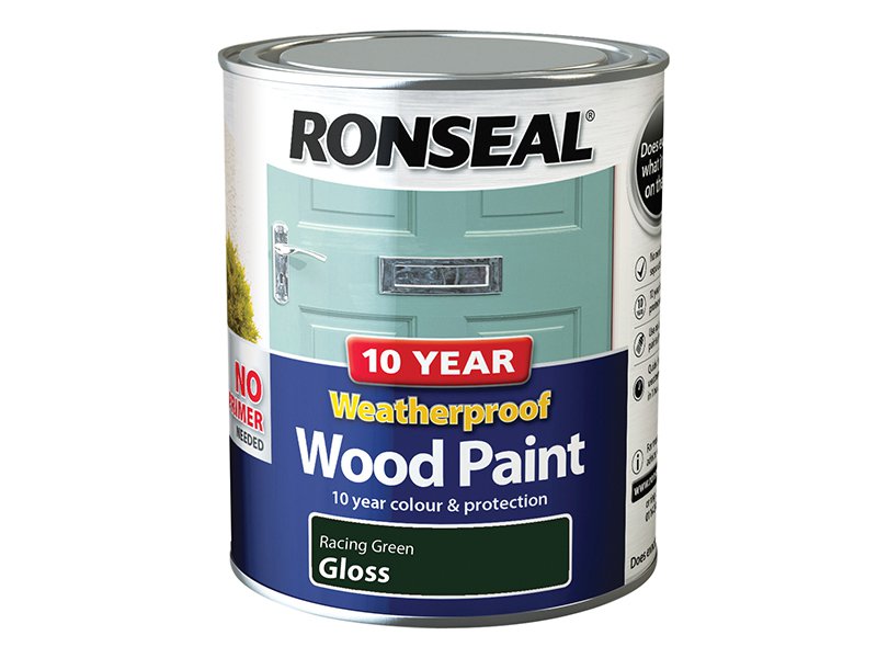 Ronseal 10 Year Weatherproof 2-in-1 Wood Paint Racing Green Gloss 750ml Main Image