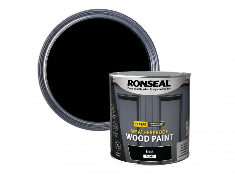 Ronseal 10 Year Weatherproof 2-in-1 Wood Paint Black Gloss 2.5 Litre Main Image