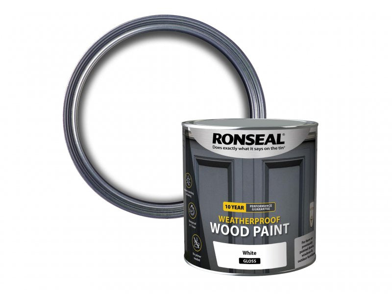 Ronseal 10 Year Weatherproof 2-in-1 Wood Paint White Gloss 2.5 Litre Main Image