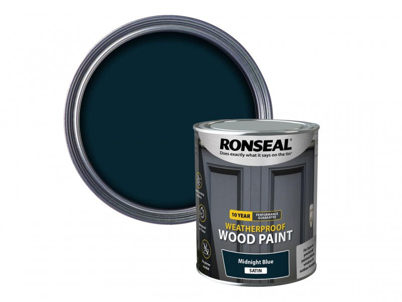 Ronseal 10 Year Weatherproof 2-in-1 Wood Paint Midnight Blue Satin 750ml Main Image