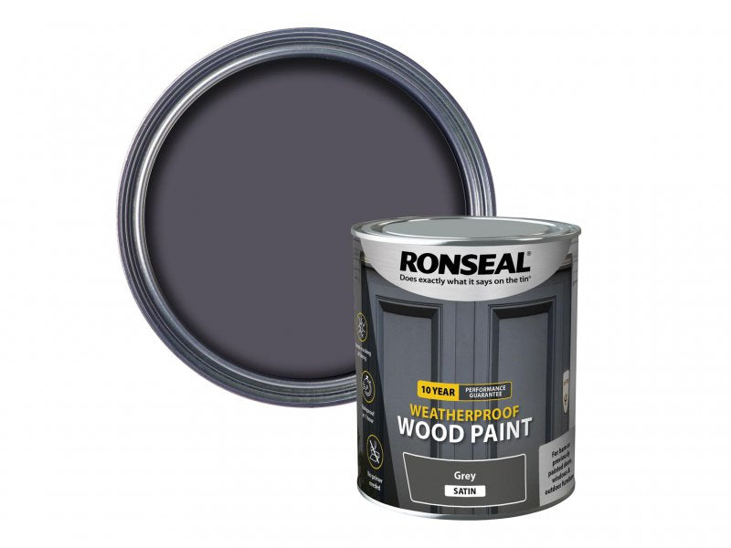 Ronseal 10 Year Weatherproof 2-in-1 Wood Paint Grey Satin 750ml Main Image