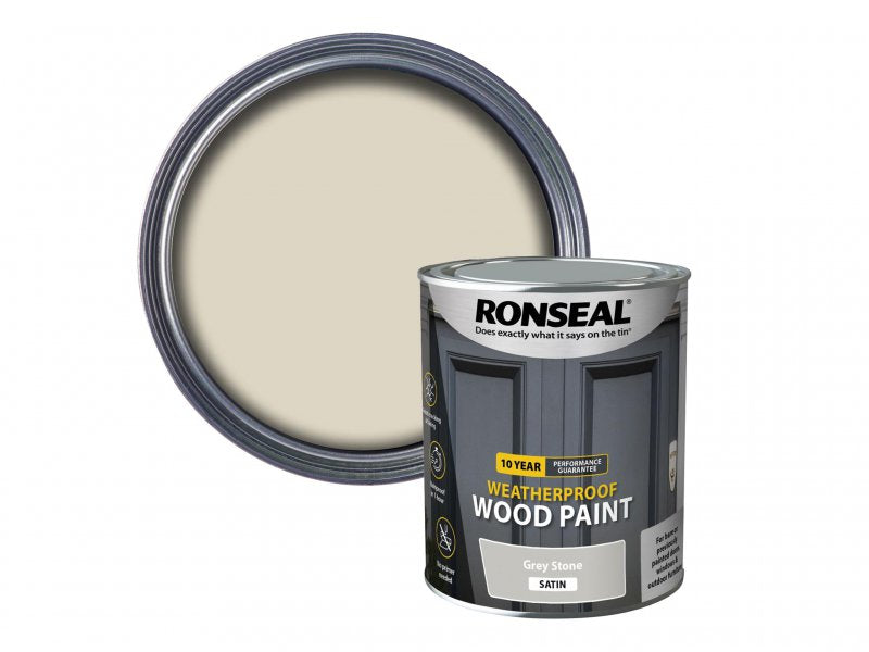 Ronseal 10 Year Weatherproof 2-in-1 Wood Paint Grey Stone Satin 750ml Main Image