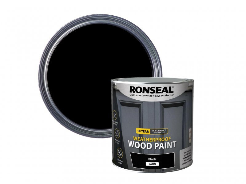 Ronseal 10 Year Weatherproof 2-in-1 Wood Paint Black Satin 2.5 Litre Main Image