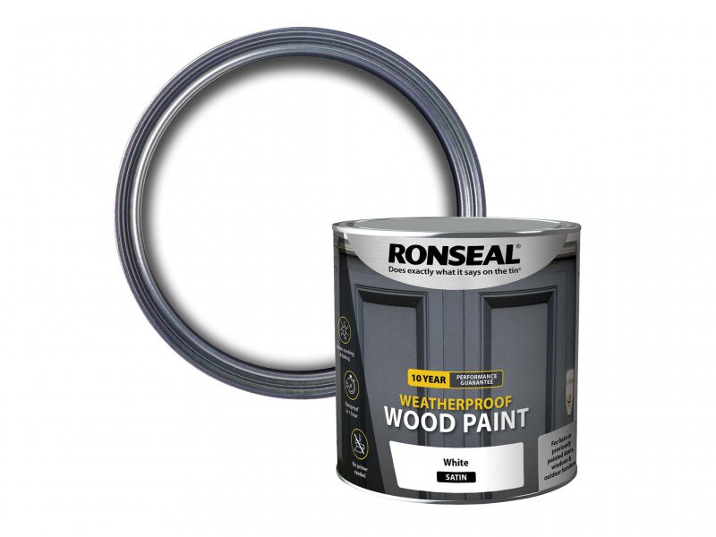 Ronseal 10 Year Weatherproof 2-in-1 Wood Paint White Satin 2.5 Litre Main Image