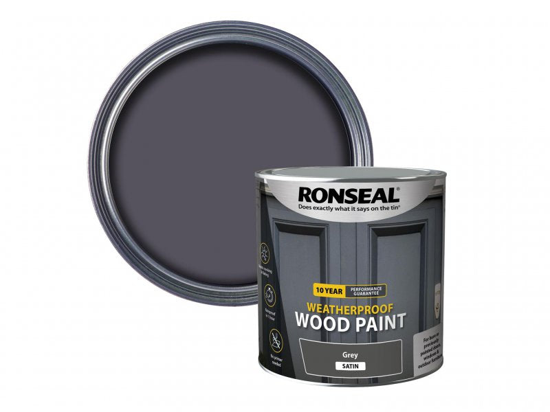 Ronseal 10 Year Weatherproof 2-in-1 Wood Paint Grey Satin 2.5 Litre Main Image