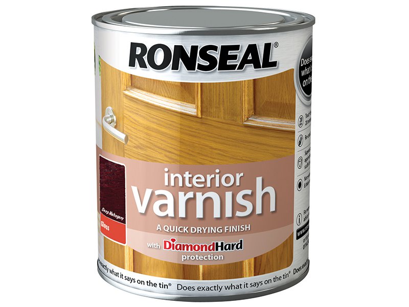 Ronseal Interior Varnish Quick Dry Gloss Deep Mahogany 250ml Main Image