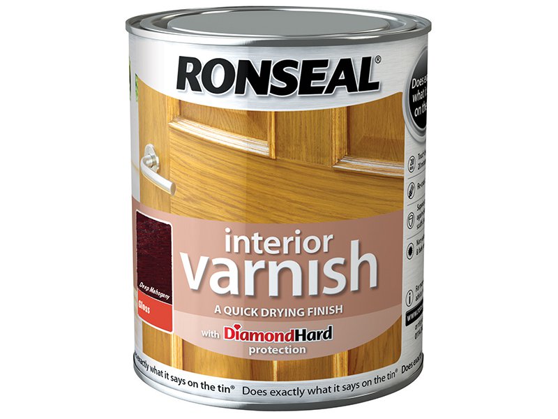 Ronseal Interior Varnish Quick Dry Gloss Deep Mahogany 750ml Main Image