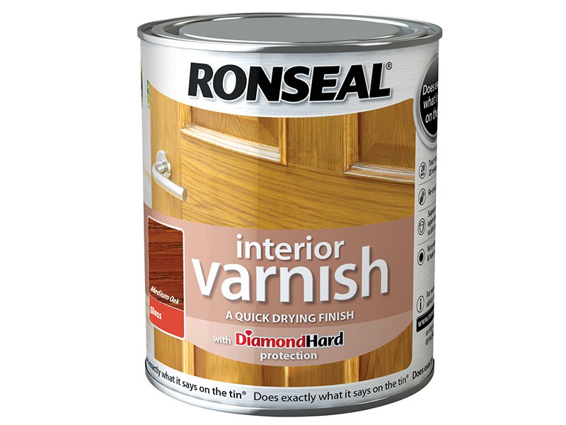 Ronseal Interior Varnish Quick Dry Gloss Medium Oak 250ml Main Image