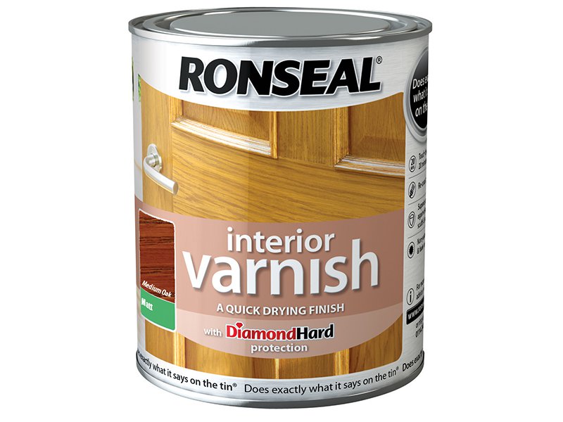 Ronseal Interior Varnish Quick Dry Matt Medium Oak 250ml Main Image