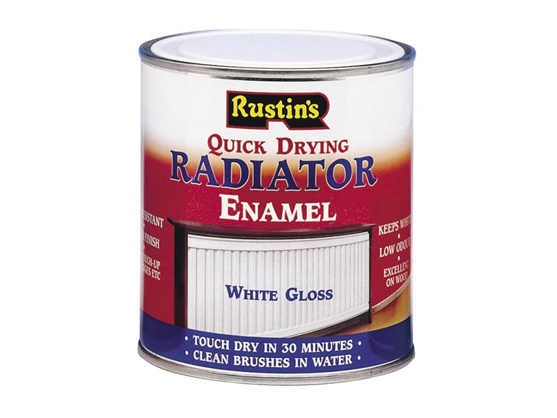 Rustins Quick Dry Radiator Enamel Paint Gloss White 500 ml Main Image