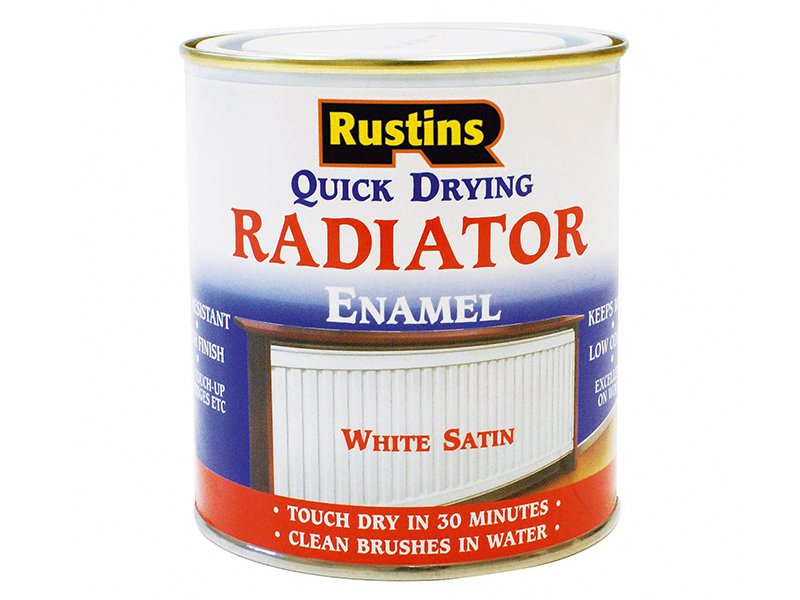 Rustins Quick Dry Radiator Enamel Paint Satin White 250 ml Main Image