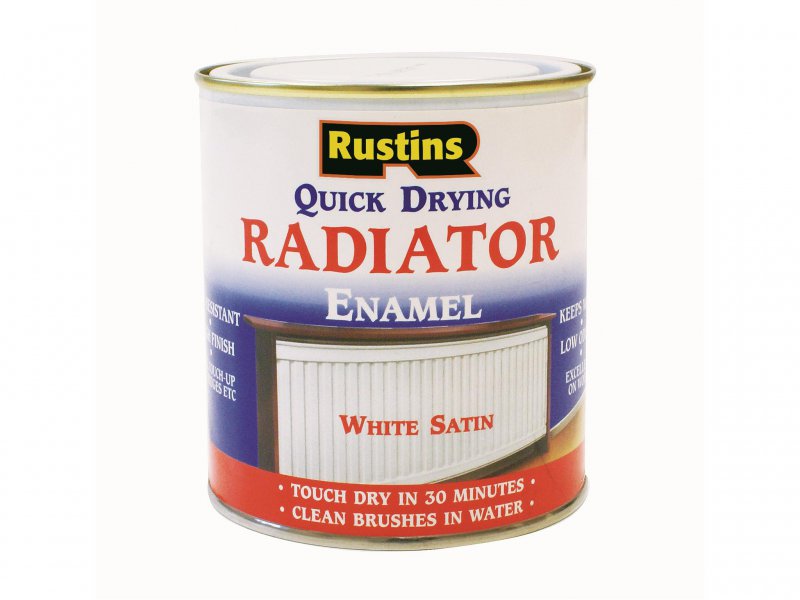 Rustins Quick Dry Radiator Enamel Paint Satin White 500 ml Main Image