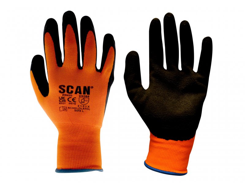 Scan Hi-Vis Orange Foam Latex Coated Gloves Size 8 Medium Main Image