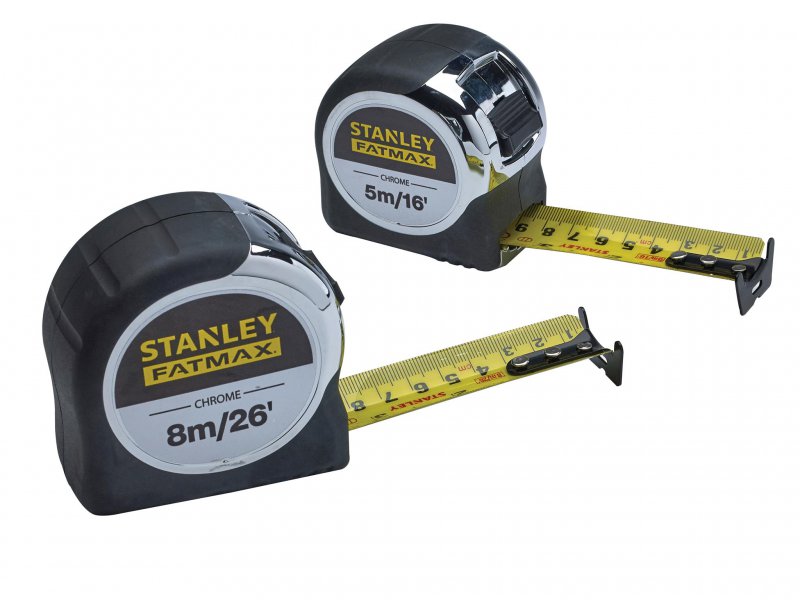 Stanley Tools FatMax® Chrome Pocket Tapes 5m/16ft & 8m/26ft (Twin Pack) Main Image