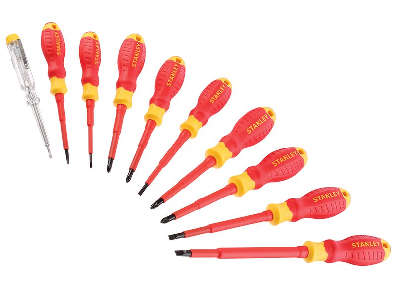 Stanley Tools FatMax® VDE Insulated Phillips, Pozi & Slotted Screwdriver Set, 10 Piece Main Image