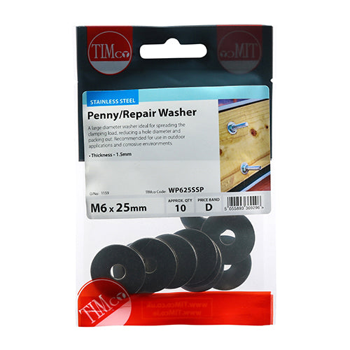 Penny / Repair Washer - A2 SS M6 x 25 10 PCS
