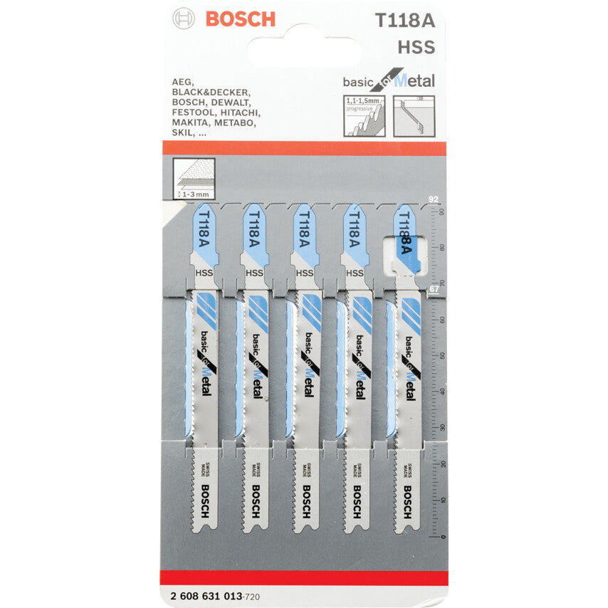 BOSCH -Basic metal - 1 Lug T118A - Jigsaw Blades - 5 Pack