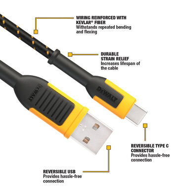 Dewalt Type C To USB-A Cable - 6ft