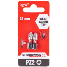 Milwaukee SHOCKWAVE Impact Driver Bits - PZ2 25mm - 2pcs