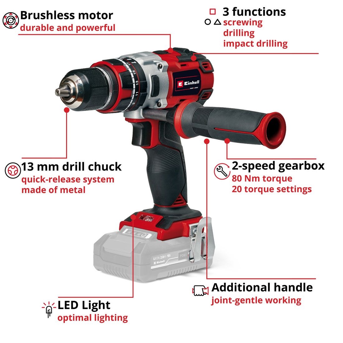 Einhell TP-CD 18/80 Li-i BL Power X-Change Combi Drill 18V Bare Unit