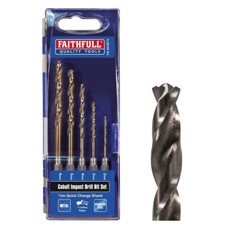 XMS Faithfull 5 Piece Quick Change HSS Cobalt Impact Drill Bit Set