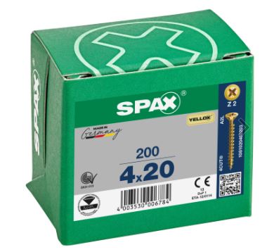 Spax 4 x 20 Woodscrews - Pozi - CSK - ZYP (200)