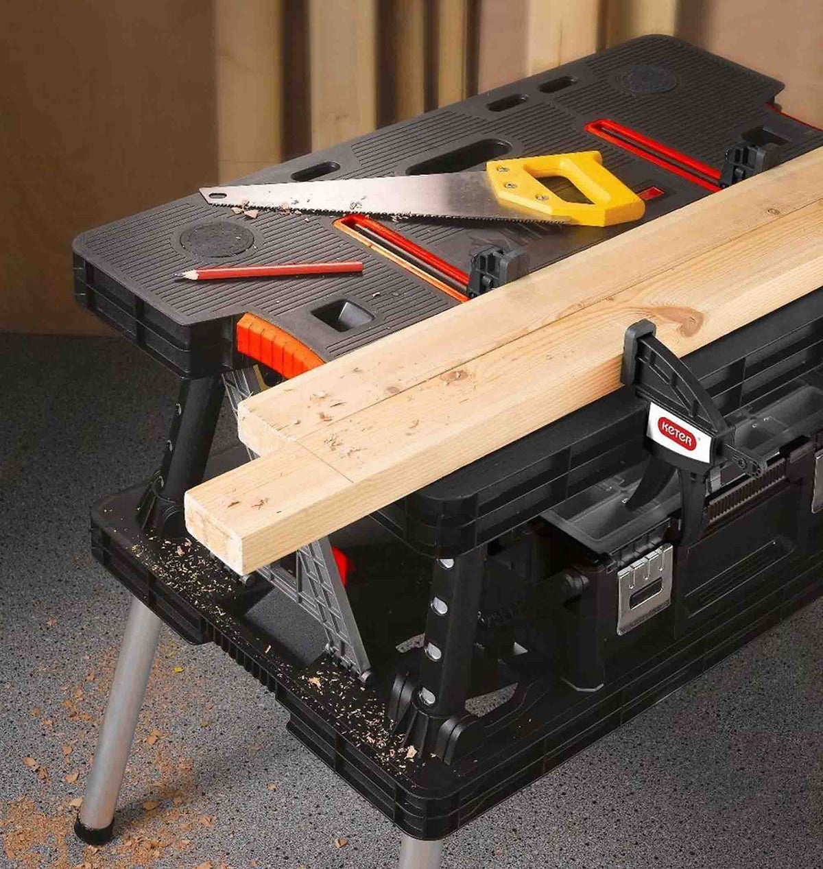 Keter Folding Work Table with Clamps | Portable Workbench – UF
