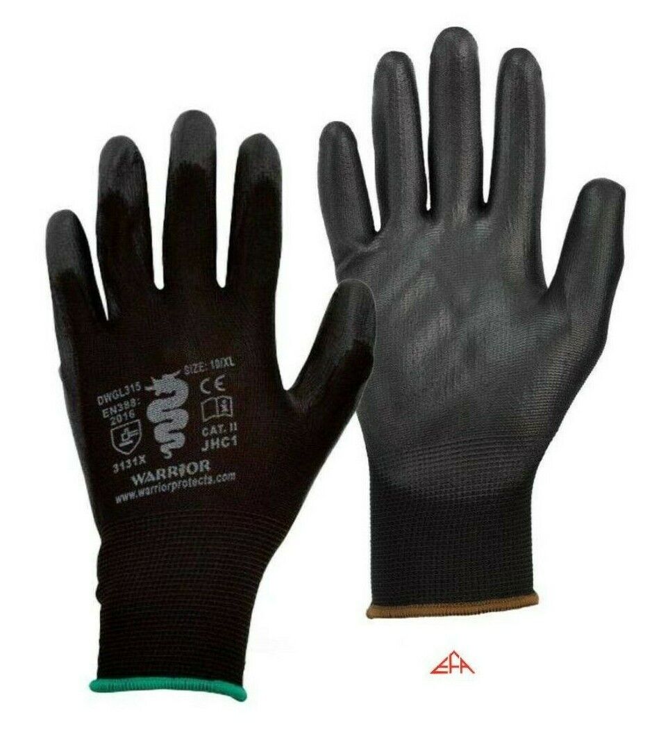 Warrior Black PU Gloves Palm Size 9 (LARGE)
