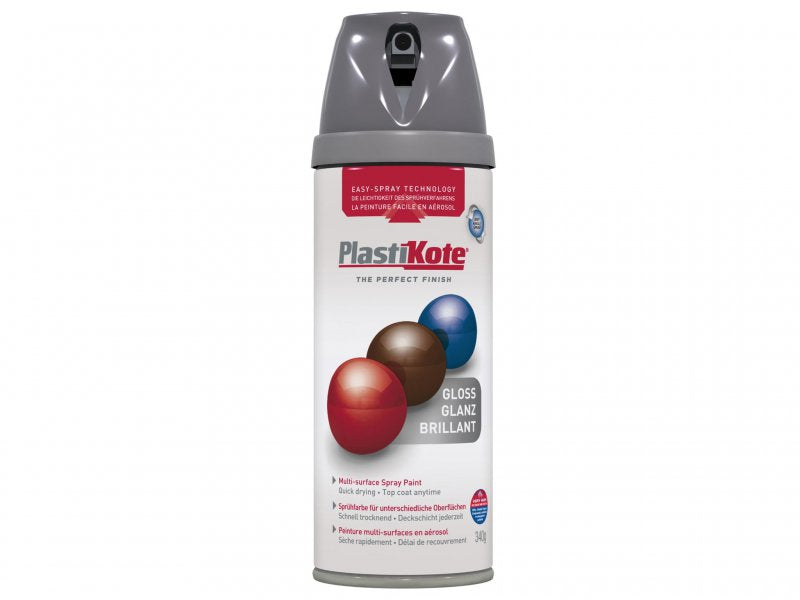 Plasti-kote Twist & Spray Gloss Medium Grey 400ml Main Image