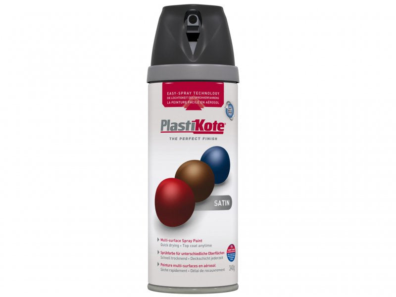 Plasti-kote Twist & Spray Satin Black 400ml Main Image