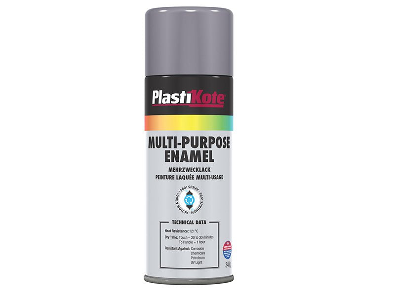 Plasti-kote Multi Purpose Enamel Spray Paint Gloss Grey 400 ml Main Image