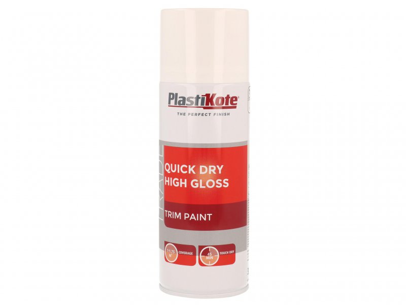 PlastiKote Trade Quick Dry Trim Spray Paint Satinwood White 400ml Main Image