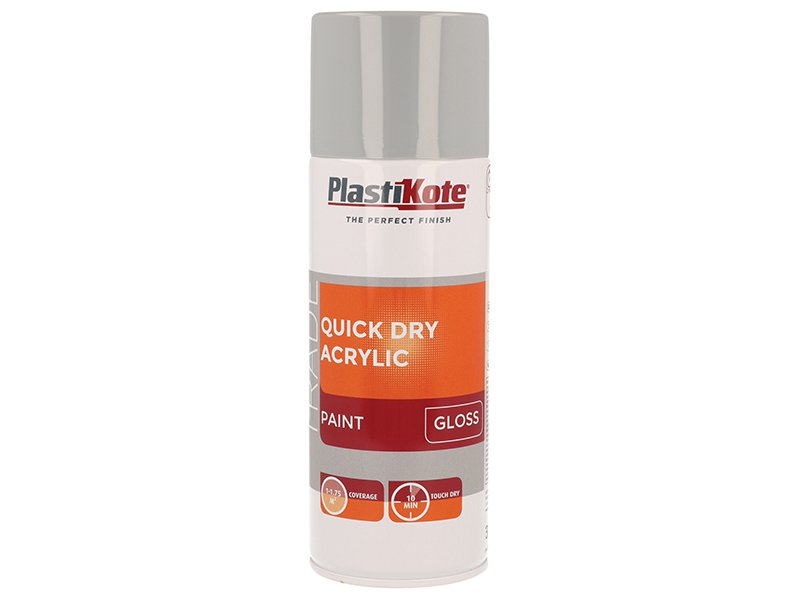 PlastiKote Trade Quick Dry Acrylic Spray Paint Gloss Grey 400ml Main Image