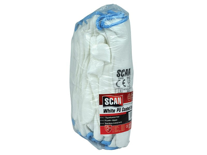 Scan White PU Coated Gloves - Size 9 Large (Pack 12) Main Image