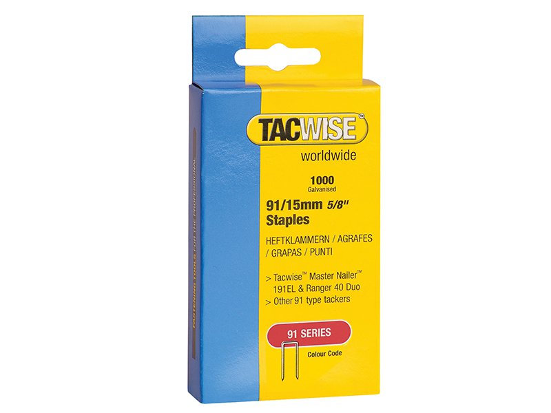 Tacwise Narrow Crown, Divergent Point Staples 91/40mm for Electric Tackers Pack of 1000 Main Image