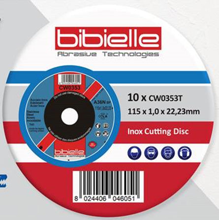 Bibielle - 115mm x 1 x 22.2 INOX Thin Cutting Discs (Tin of 10) Main Image